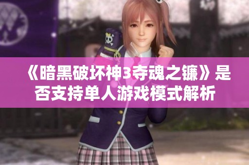 《暗黑破坏神3夺魂之镰》是否支持单人游戏模式解析