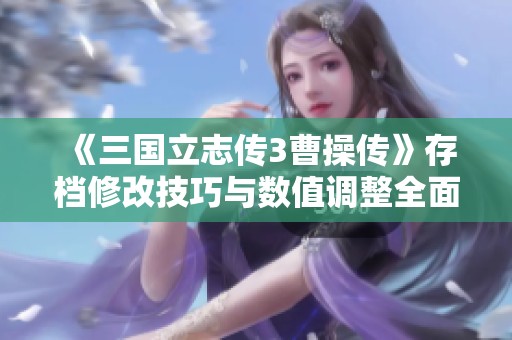 《三国立志传3曹操传》存档修改技巧与数值调整全面指南